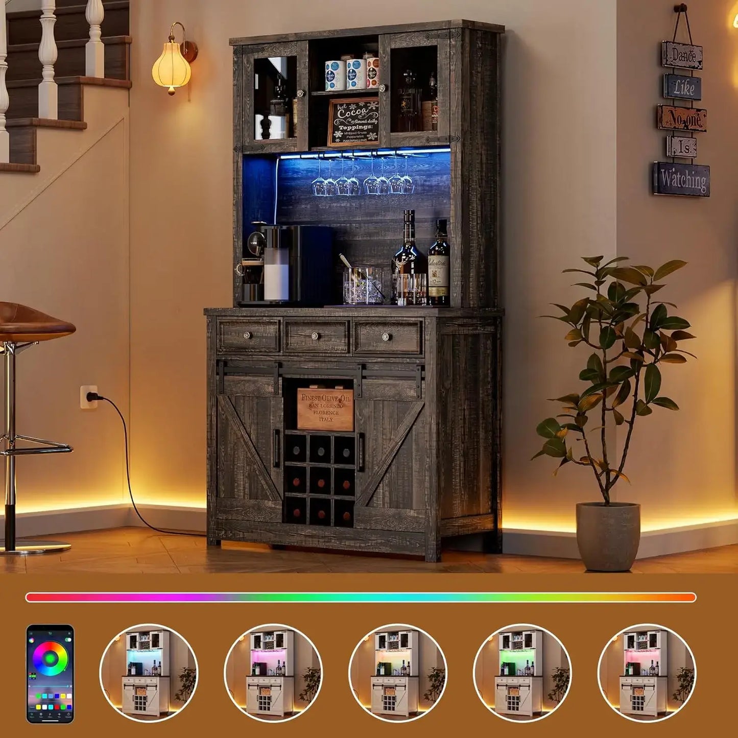 Coffee Bar with Power Outlet and LED Lighting