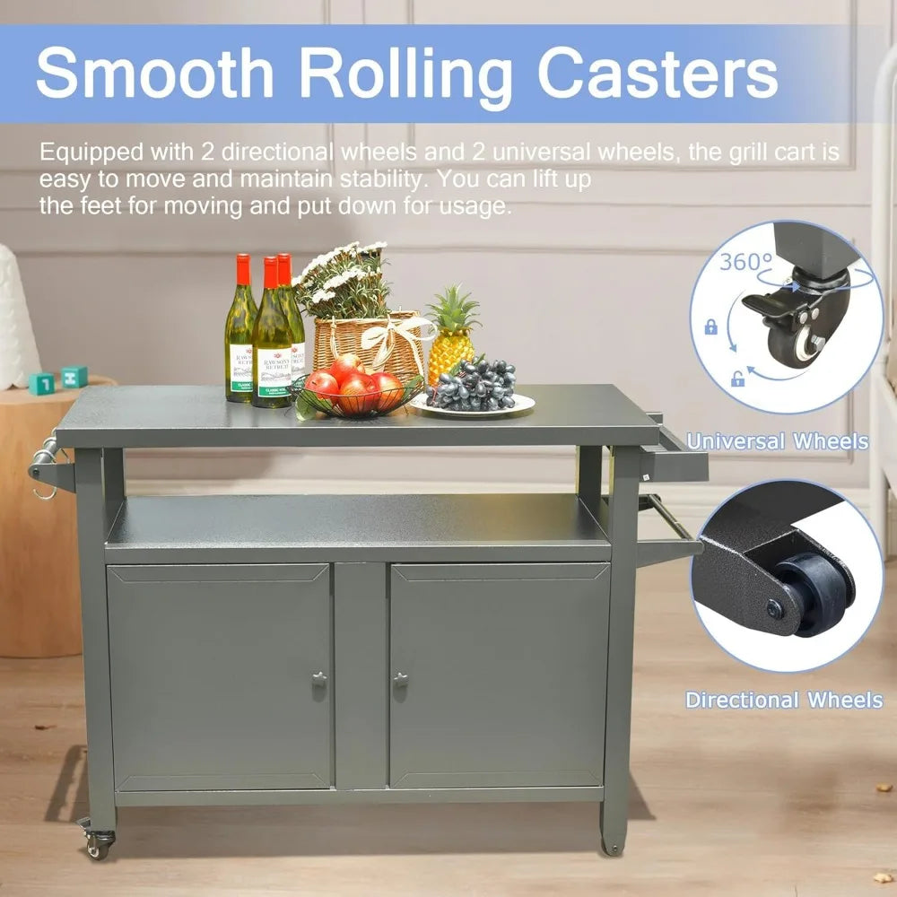 Metal Outdoor Grill Table with Shelves & Prep Space