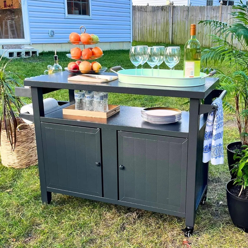 Metal Outdoor Grill Table with Shelves & Prep Space
