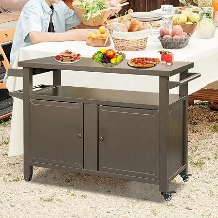 Metal Outdoor Grill Table with Shelves & Prep Space