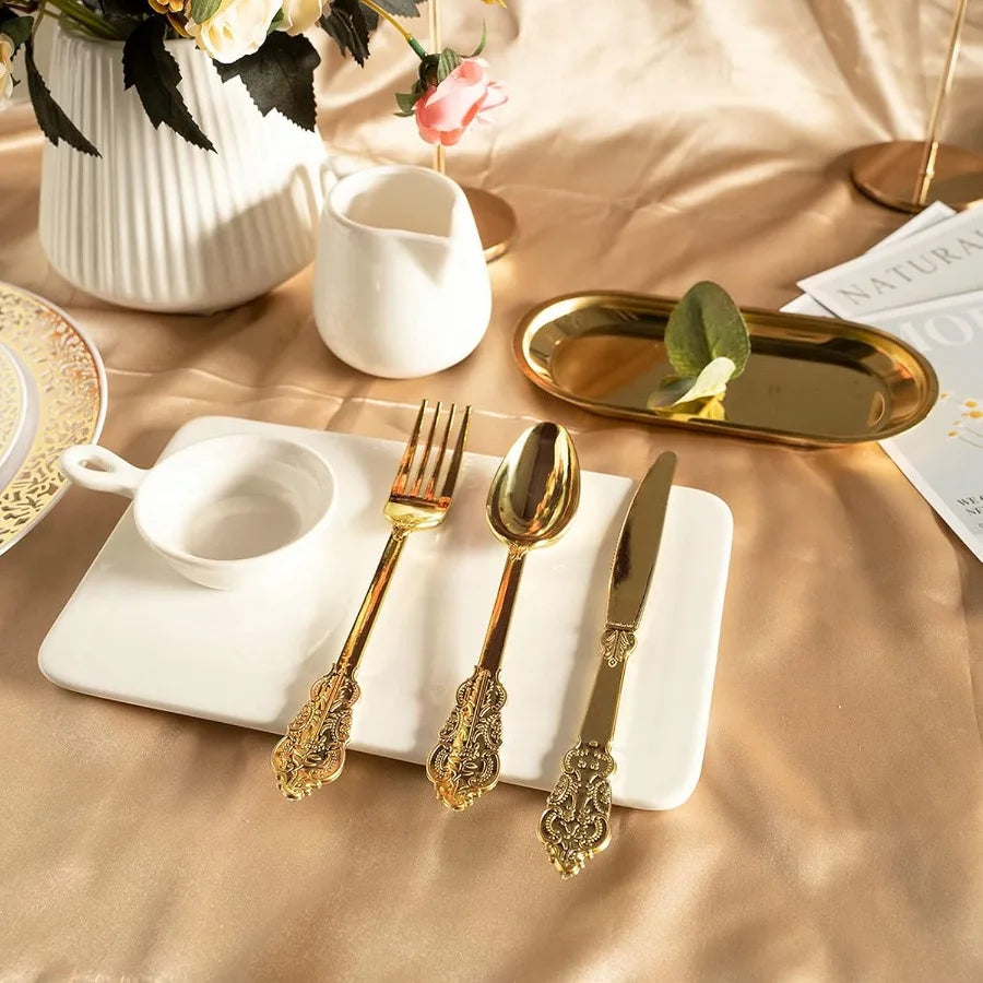 Gold Plastic Silverware set for home
