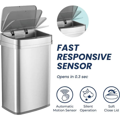 Motion Sensor, Trash Can, Stainless Steel