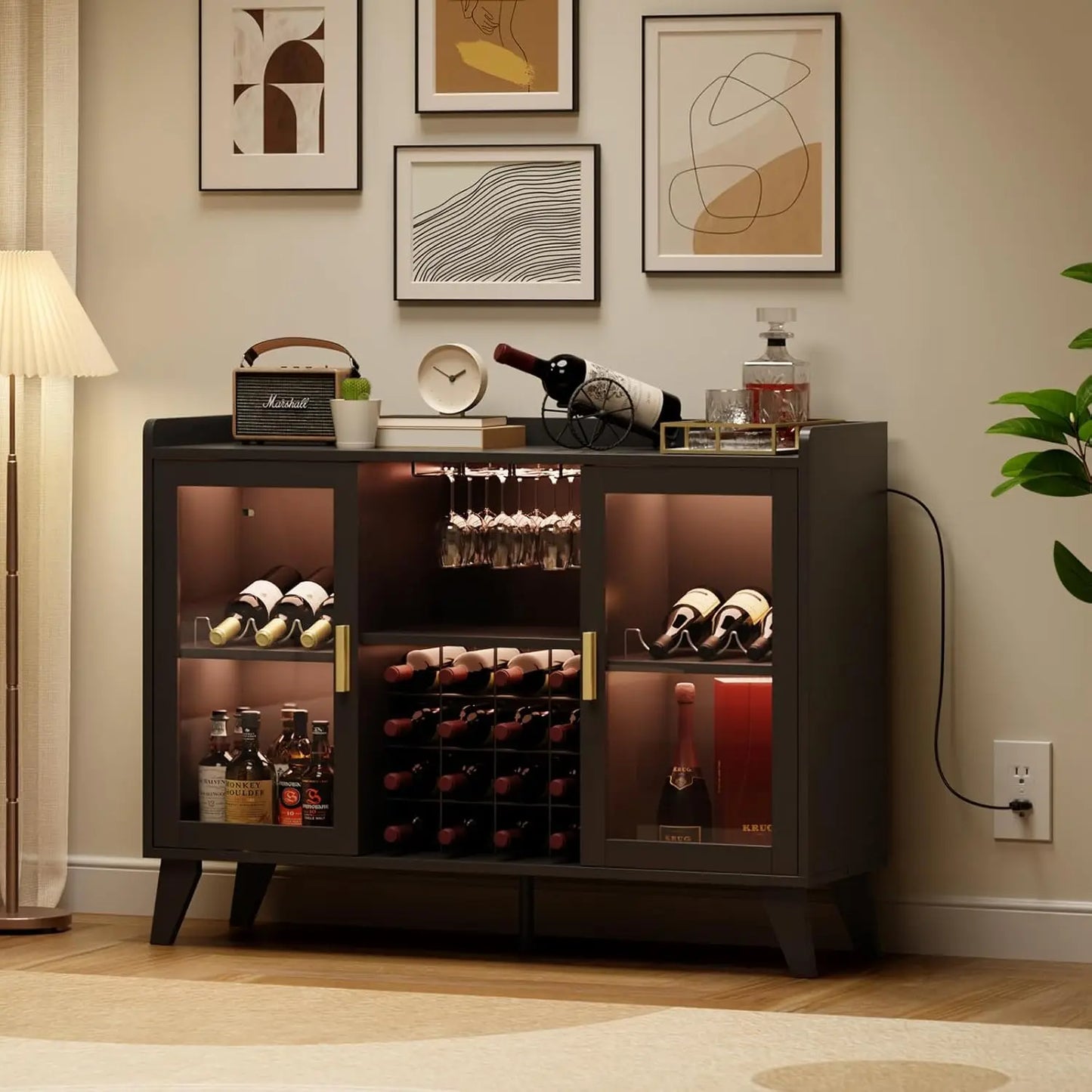 Wine Bar Cabinet with LED Lights