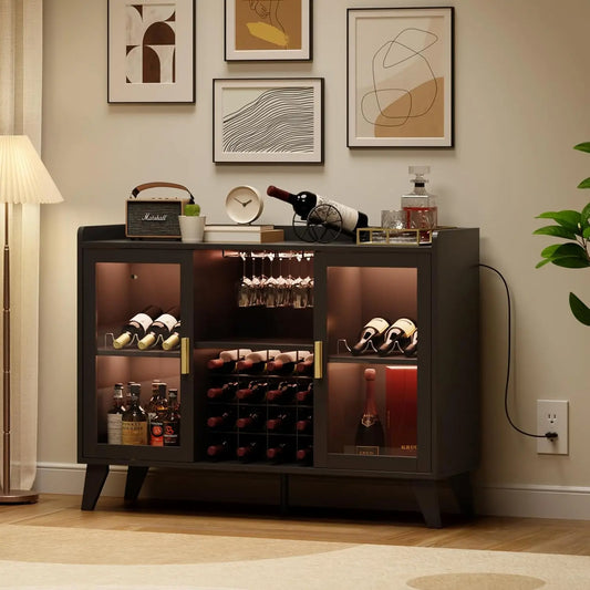 Wine Bar Cabinet with LED Lights
