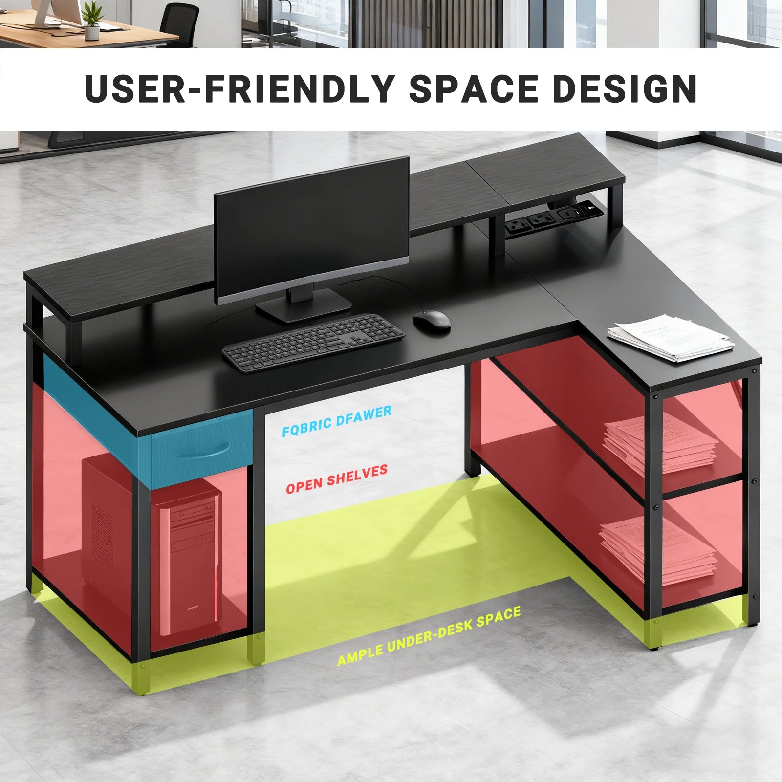 L shaped gaming desk with USB 