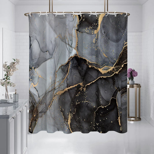 Shower Curtain Black Marble Pattern