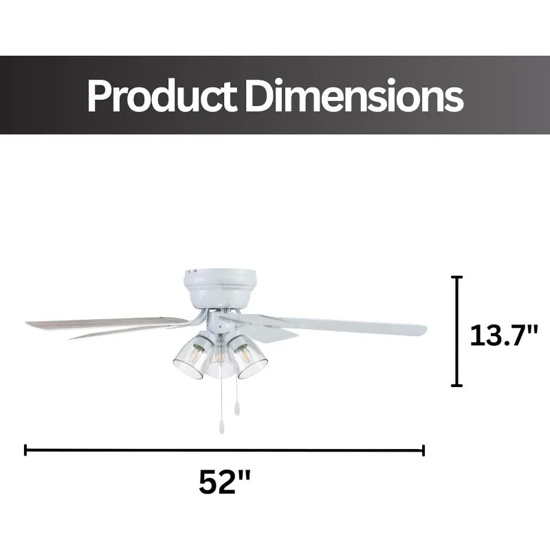 52" Ceiling Fan/Clear 3 Lights/LED