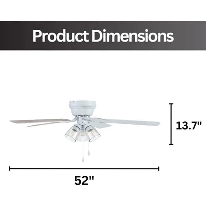 52" Ceiling Fan/Clear 3 Lights/LED