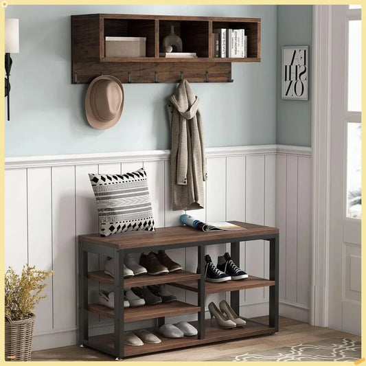 Shoe Rack with Coat Hooks