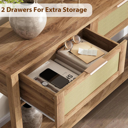 Entryway Table with Rattan Drawers