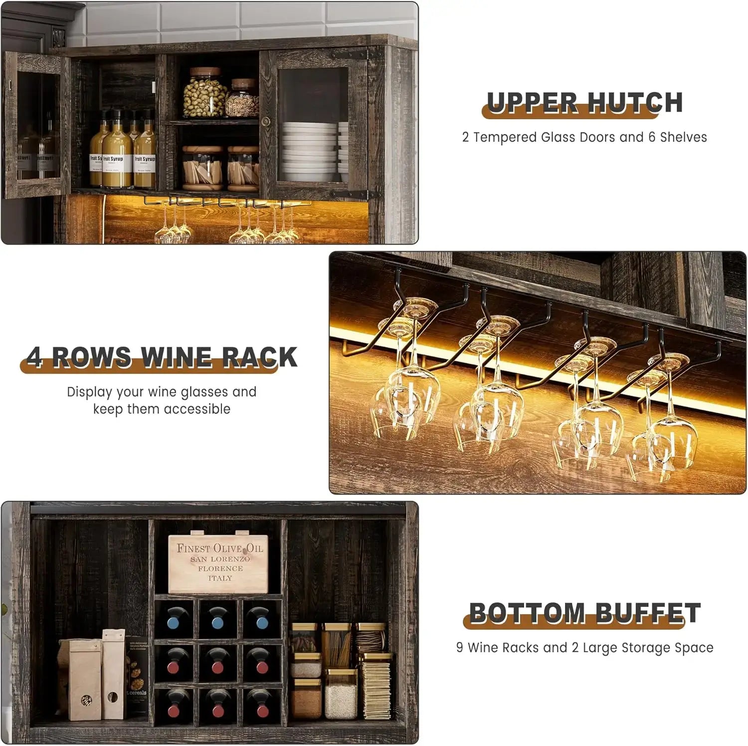 Coffee Bar with Power Outlet and LED Lighting