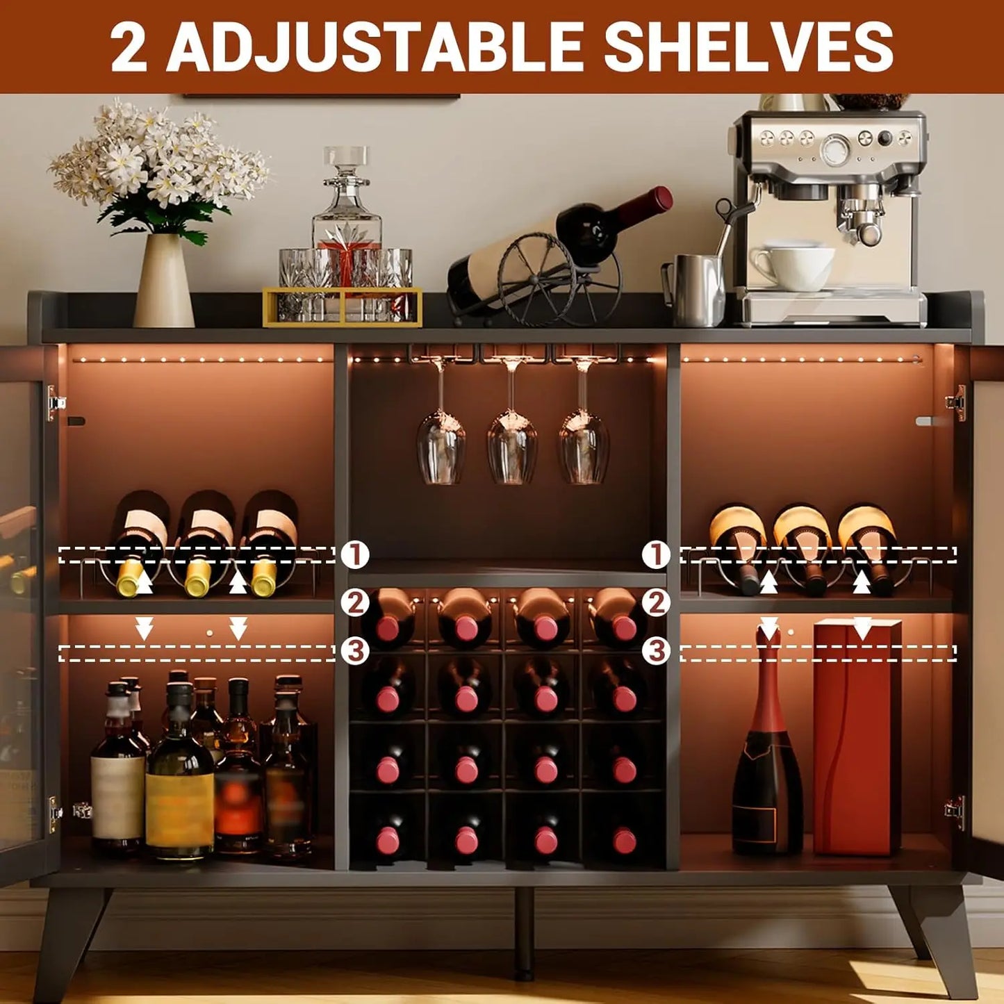 Wine Bar Cabinet with LED Lights