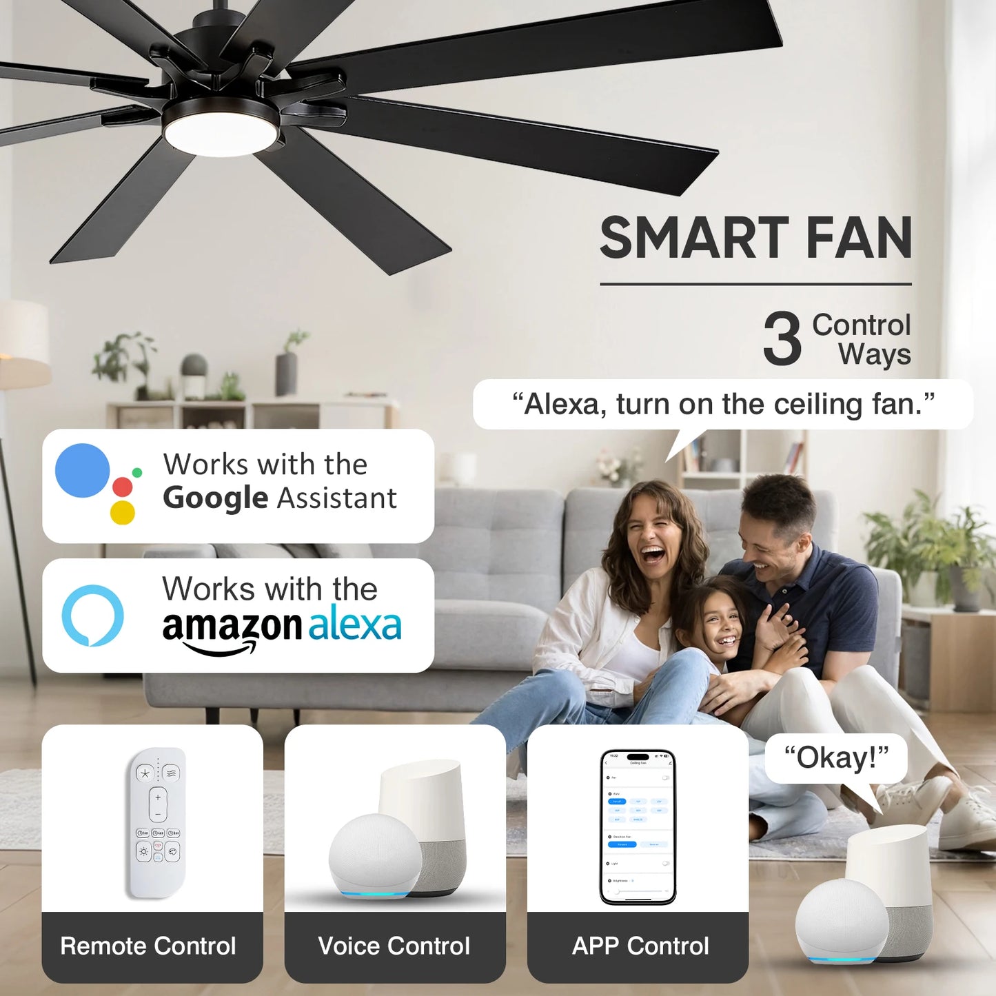 62/72 Inch Smart Ceiling Fan