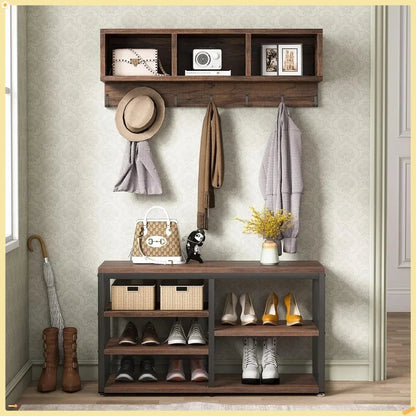 Shoe Rack with Coat Hooks