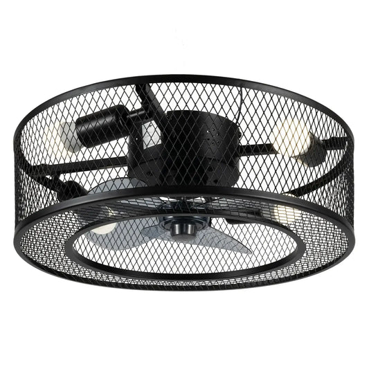 Caged Ceiling Fan with Integrated Light Fixture