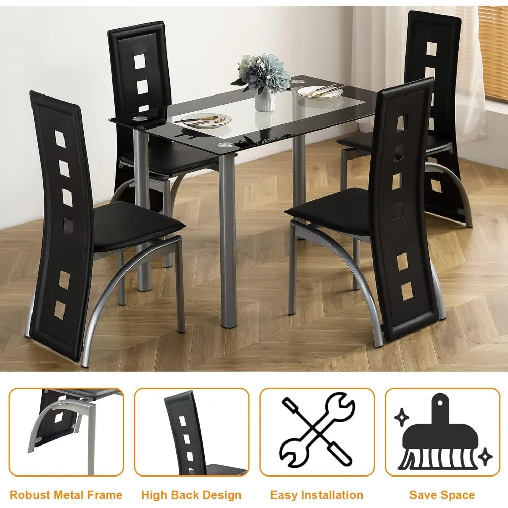 4-Seat Tempered Glass Dining Set