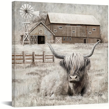 Rustic Farmhouse Painting with Cow