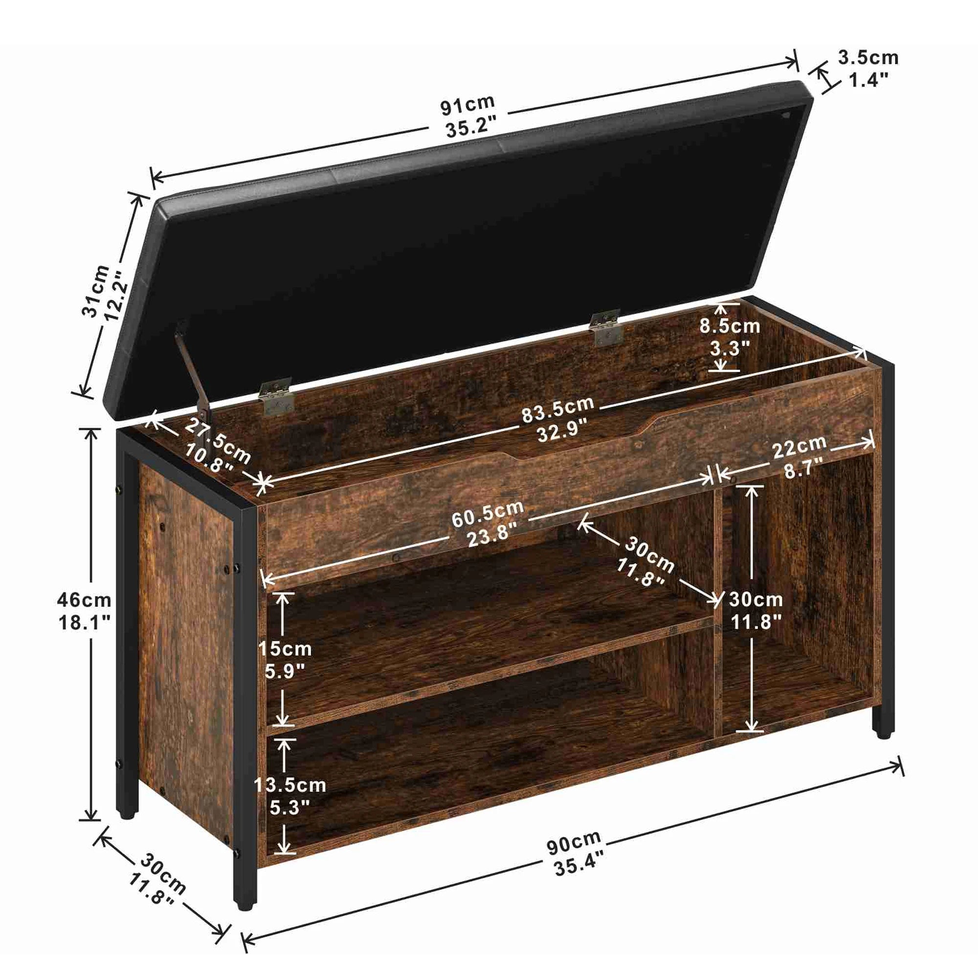 Adjustable Shelf Entryway Bench