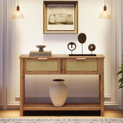 Entryway Table with Rattan Drawers
