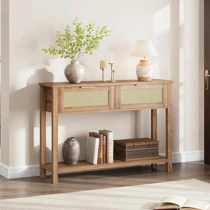 Entryway Table with Rattan Drawers