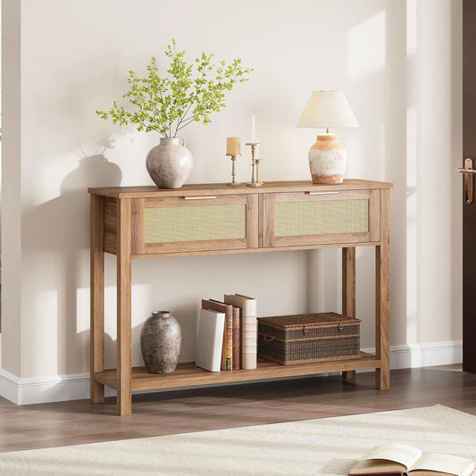 Entryway Table with Rattan Drawers