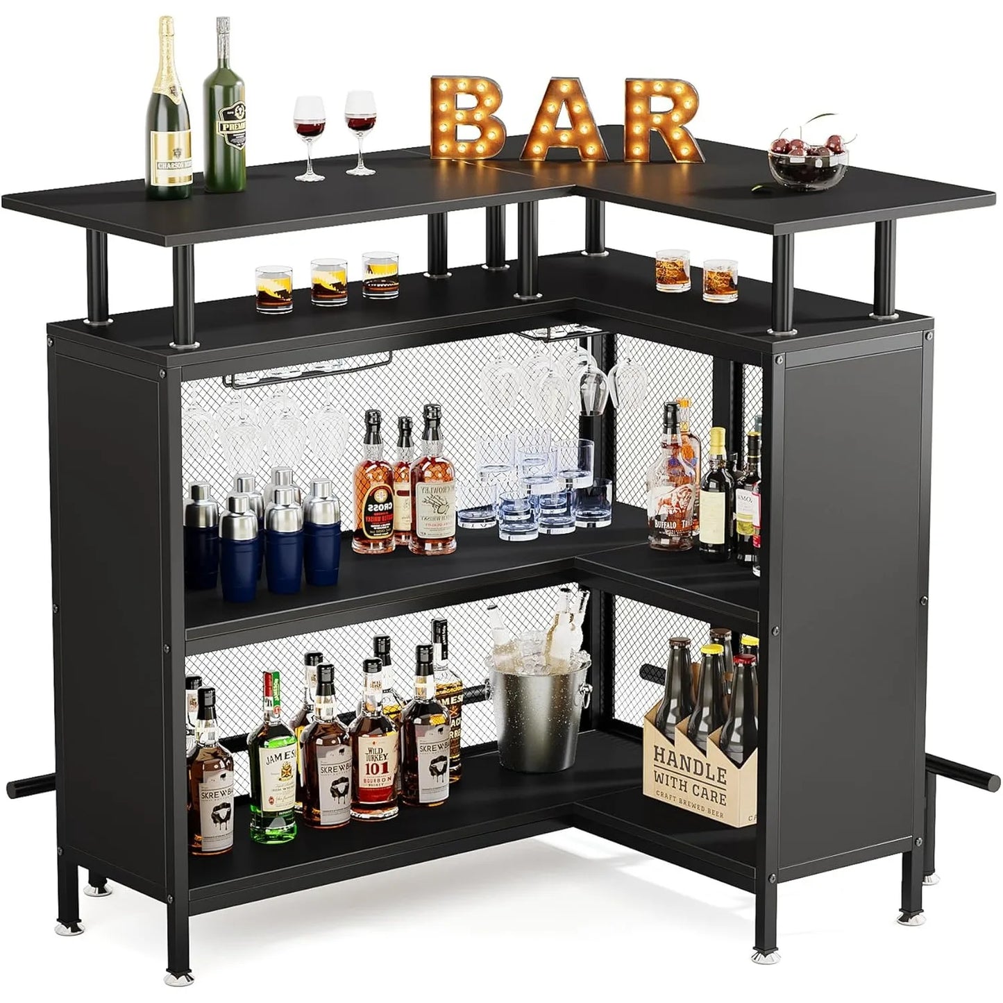 L-Shaped Bar Coffee Cabinet for Home Kitchen and Living Room