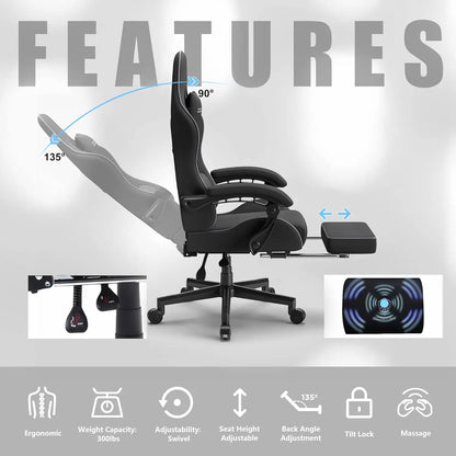 Gaming Chair with Headrest, Footrest