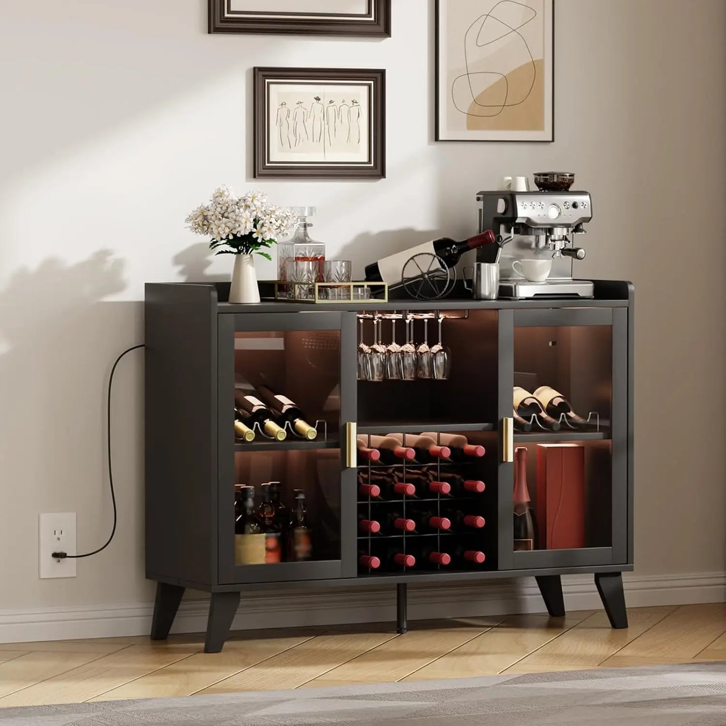 Wine Bar Cabinet with LED Lights