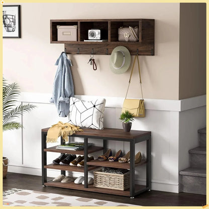 Shoe Rack with Coat Hooks