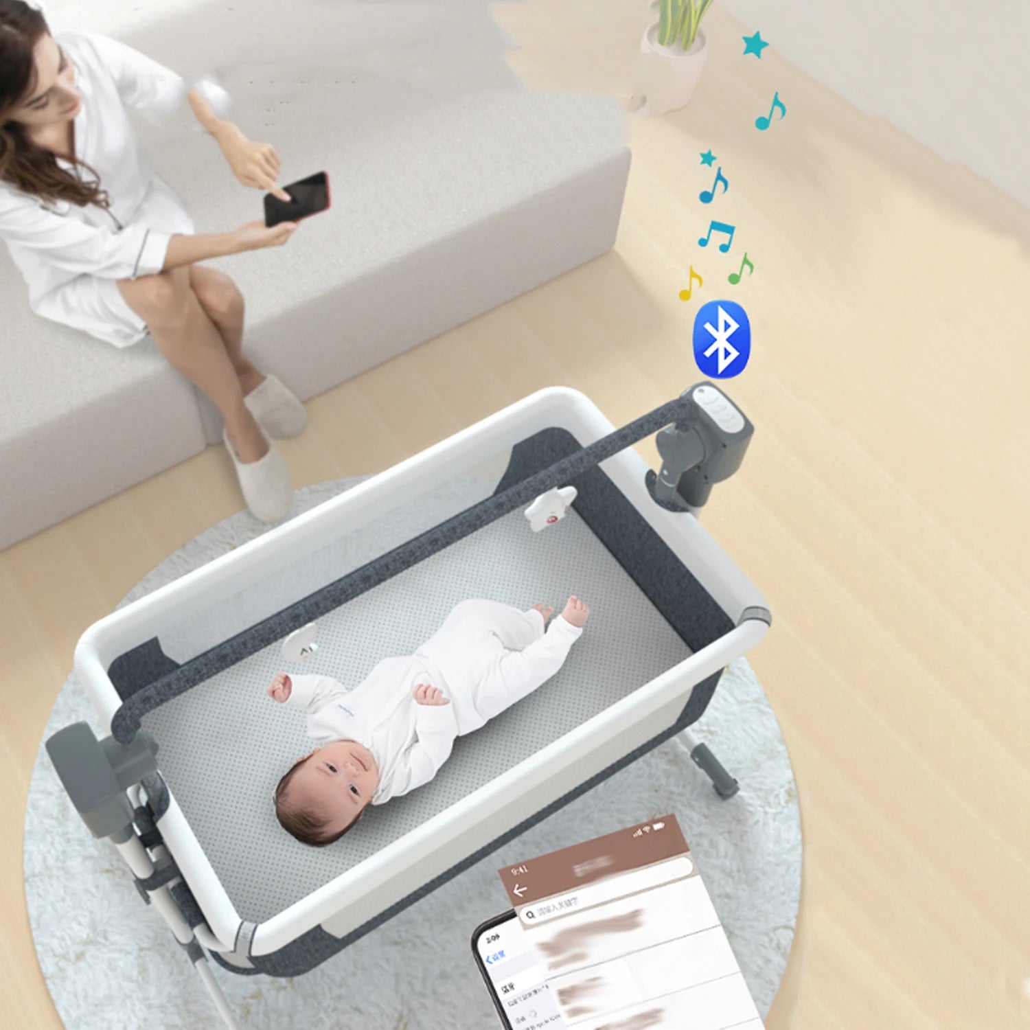 Rocking Baby Bassinet with Gentle Motion for Newborns