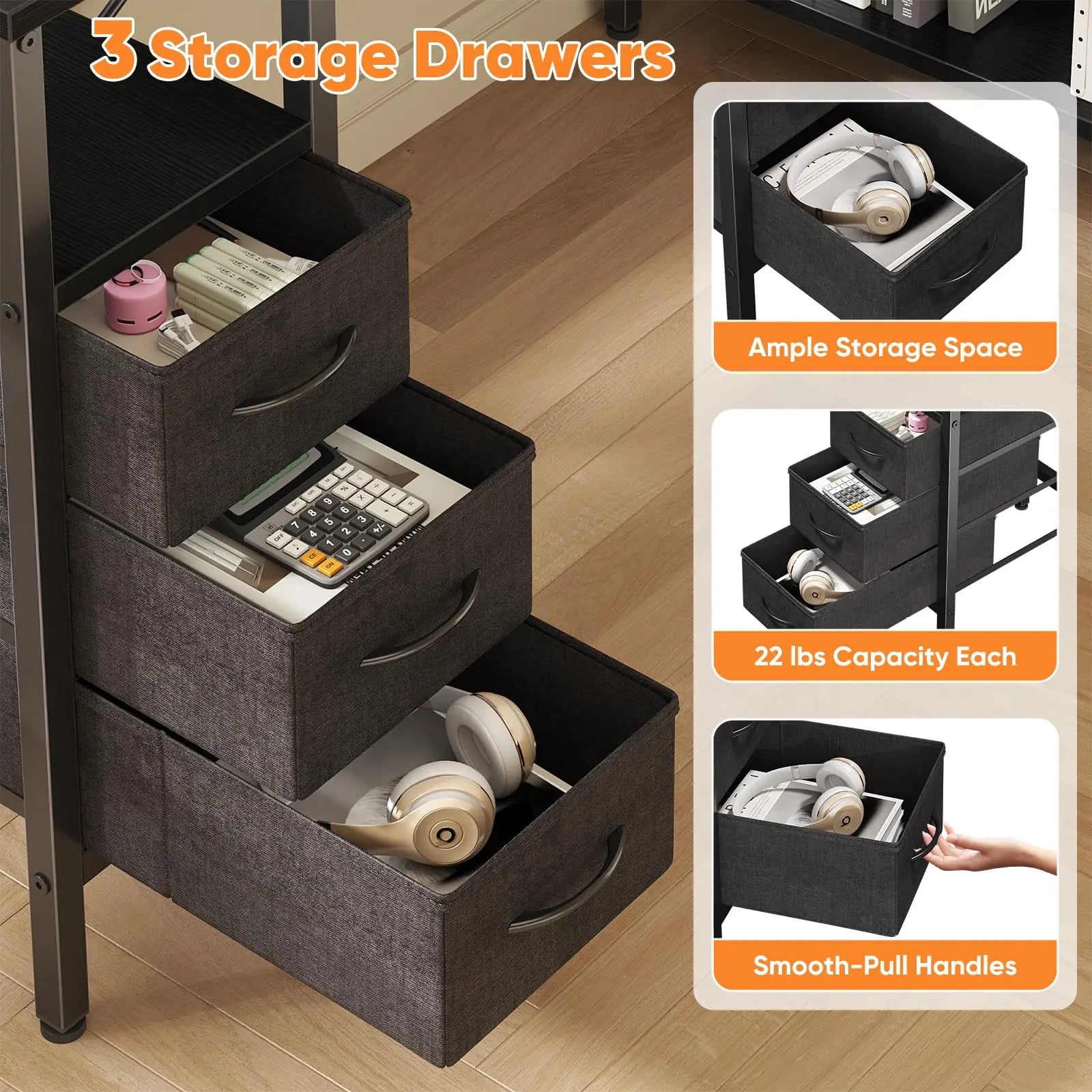 L Shaped Desk with Shelf & Drawers Stylish Home Office Desk